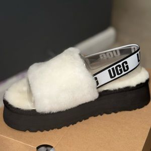 White and black disco slide Uggs